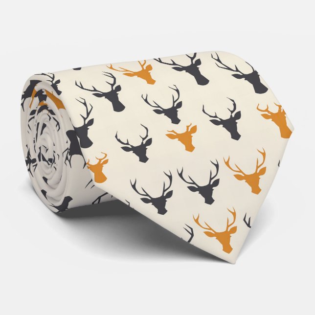 Retro Autumn Buck Deer Head Neck Tie (Rolled)