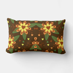 Retro Autumn Daisy Floral Heart Pattern, Vintage Lumbar Cushion