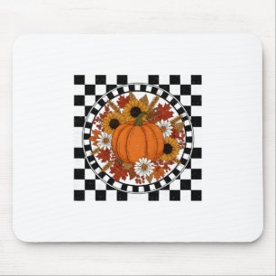 Retro Autumn Floral Pumpkin Checked Vintage Mouse Pad