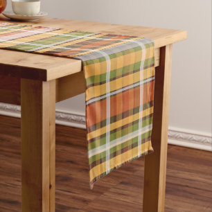 Retro Autumn Plaid Vintage Fine Stripes Pattern Short Table Runner