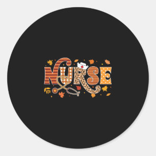 retro autumn pumpkin fall nurse life thanksgiving classic round sticker