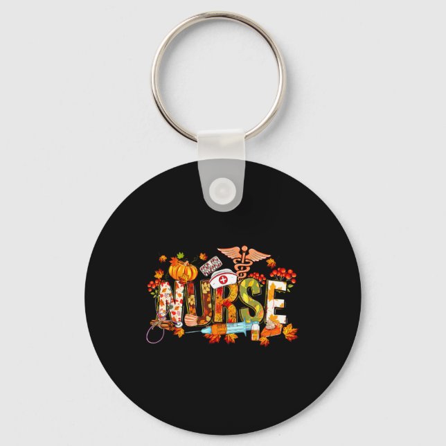 Retro Autumn Pumpkin Fall Nurse Life Thanksgiving  Key Ring (Front)