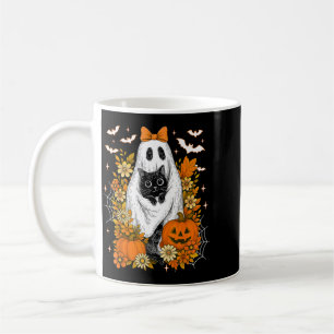 Retro Autumn Pumpkin Floral Halloween Ghost Black Coffee Mug