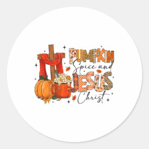 Retro Autumn Pumpkins Spice And Jesus Christ Fall Classic Round Sticker