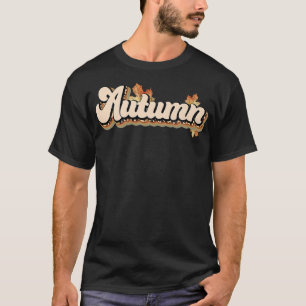 Retro Autumn Season Falling Leaves Pumpkin Thanksg T-Shirt