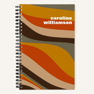 Retro Autumn Wavy Lines Earth Tones Personalized Notebook