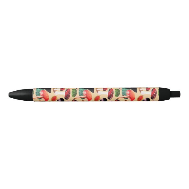 Retro Autumn Woodland Mushroom Watercolor Black Ink Pen (Front)