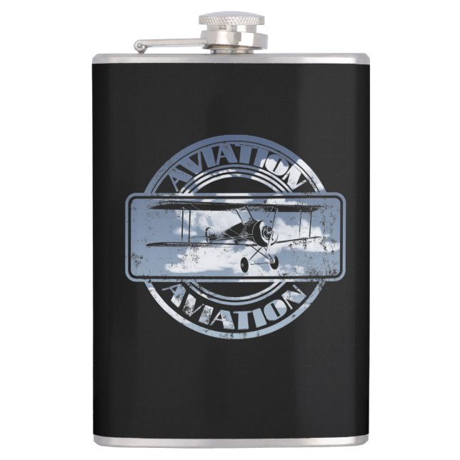 Retro Aviation Badge Hip Flask (Front)