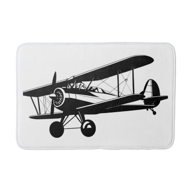 Retro Aviation Biplane Silhouette Aeroplane Bath Mat (Front)