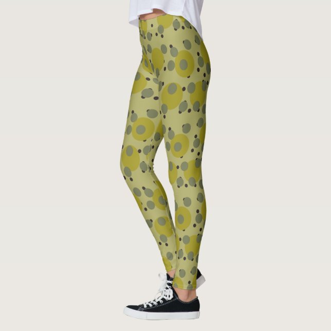 Retro Avocado Dream 1970s Atomic Circles   Leggings (Left)