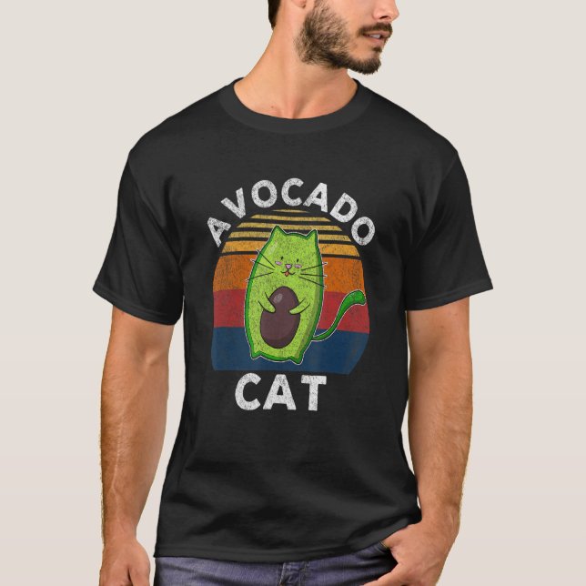 Retro Avocato Avogato Avocado Cat Vegan T-Shirt (Front)
