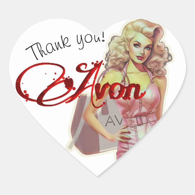 Retro Avon Representative  Business Card Heart Sticker (Front)