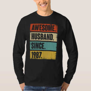 Retro Awesome Husband Since 1987 35 Wedding Aniver T-Shirt