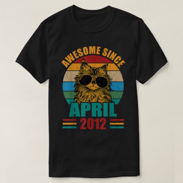 Retro Awesome Since April 2012 10th Birthday 10 Ye T-Shirt (Design Front)