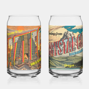 Retro Aztec Empire and Crystal City Can Glass