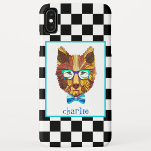 Retro B&W Checkerboard, Hipster Bear, Personalized Case-Mate iPhone Case