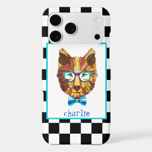 Retro B&W Chequerboard, Hipster Bear, Personalised