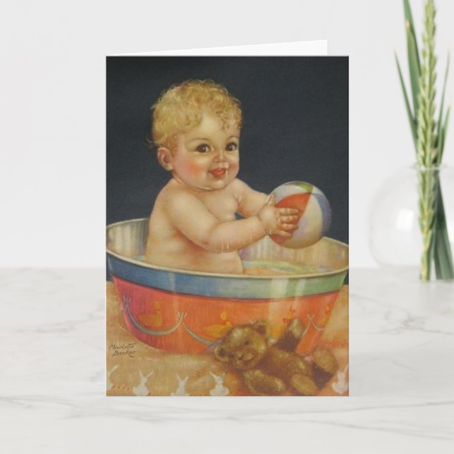 Retro Baby Bath Greeting Card (Front)