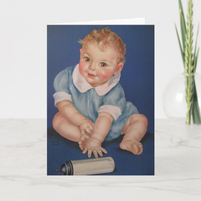 Retro Baby In Blue Greeting Card (Front)