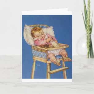 Retro Baby In High Chair Greeting Card