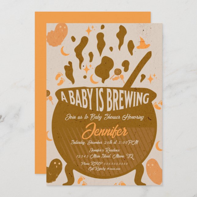Retro Baby is Brewing Baby Shower Party Invitation (Front/Back)