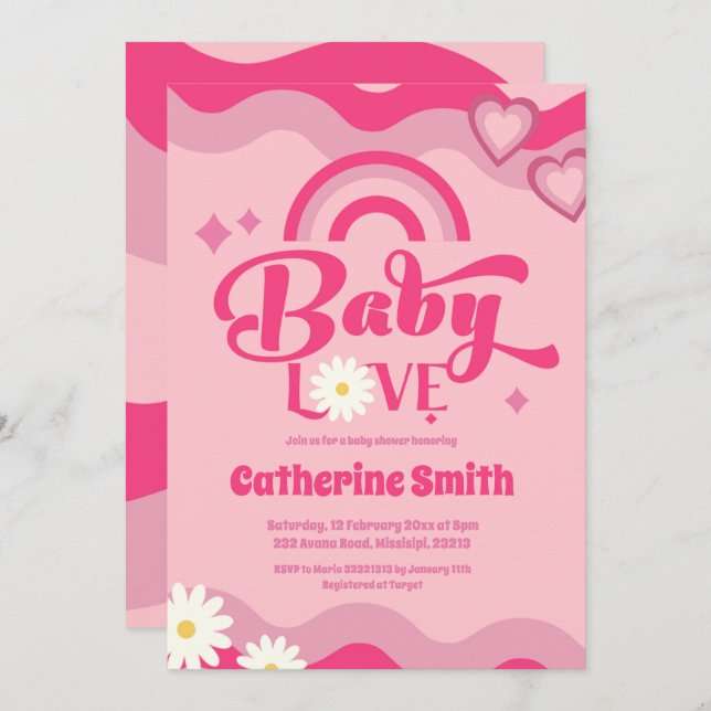Retro Baby Love Baby Shower Invitation (Front/Back)