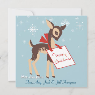 Retro Baby Reindeer Custom Flat Christmas Card