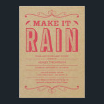Retro Baby Shower Invitations<br><div class="desc">Fun retro baby shower invitations with the headline "make it rain". The design is raspberry pink on a light brown cardboard texture background.</div>