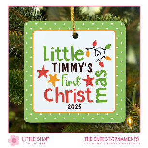 Retro Baby's First Christmas Customizable Photo Ceramic Ornament