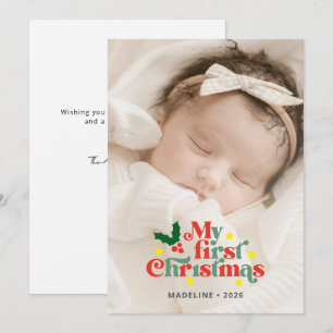 Retro Baby's First Christmas Photo Holiday Card