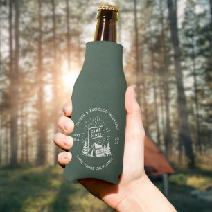 Retro Bachelor Party Weekend in the Woods   Green  Bottle Cooler