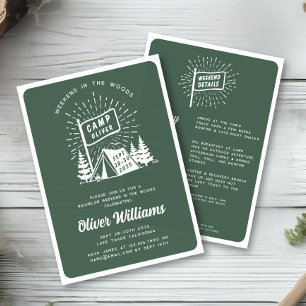 Retro Bachelor Party Weekend in the Woods   Green  Invitation