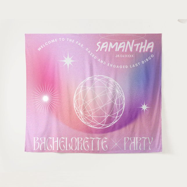 Retro Bachelorette Party Backdrop Groovy 70s Pink Tapestry (Front (Horizontal))