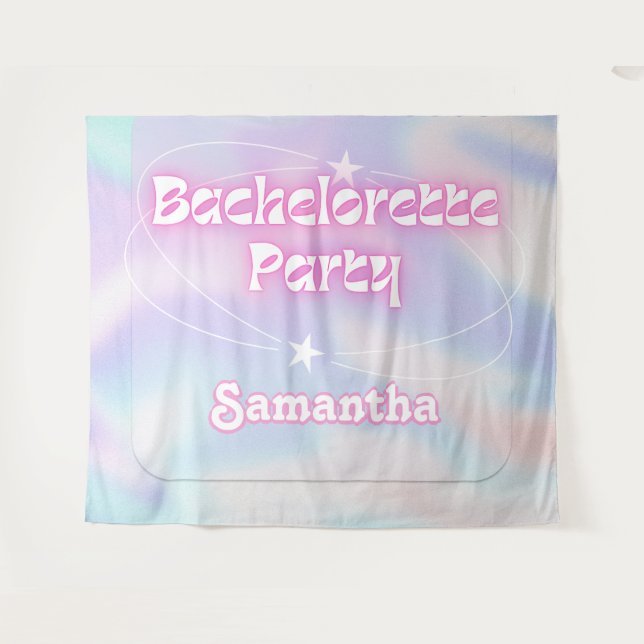 Retro Bachelorette Party Backdrop Groovy Pink Tapestry (Front (Horizontal))