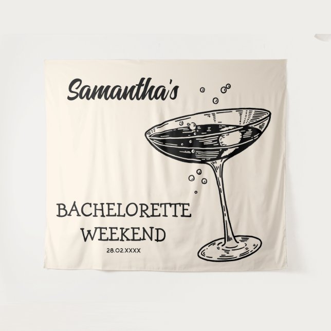 Retro Bachelorette Party Backdrop Modern Cocktail Tapestry (Front (Horizontal))