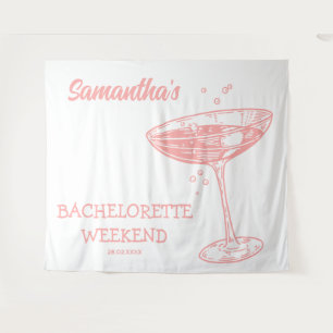 Retro Bachelorette Party Backdrop Pink Cocktail Tapestry