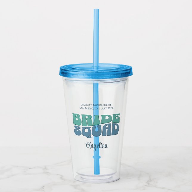 Retro Bachelorette Party Bride Squad Bridesmaid Acrylic Tumbler (Front)