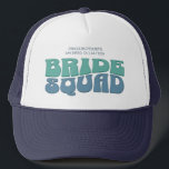 Retro Bachelorette Party Bride Squad Bridesmaid Trucker Hat<br><div class="desc">Make a splash at your upcoming bachelorette party with this stunning retro bachelorette party personalised merchandise. Whether you're celebrating a bach trip, a girls' vacation, or a best friends' holiday, this custom groovy bachelorette party merchandise is the perfect addition to your unforgettable getaway. Add a personal touch to your bachelorette...</div>