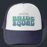 Retro Bachelorette Party Bride Squad Bridesmaid Trucker Hat<br><div class="desc">Make a splash at your upcoming bachelorette party with this stunning retro bachelorette party personalised merchandise. Whether you're celebrating a bach trip, a girls' vacation, or a best friends' holiday, this custom groovy bachelorette party merchandise is the perfect addition to your unforgettable getaway. Add a personal touch to your bachelorette...</div>