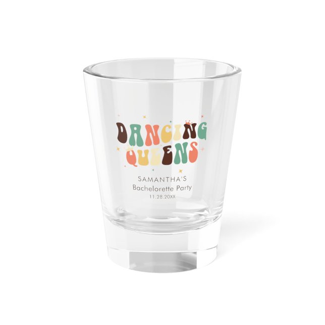 Retro Bachelorette Party Girls Weekend Custom Shot Glass (Dancing Queens Disco Bachelorette Party Shot Glass)