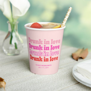 Retro Bachelorette Party Supplies Drunk in Love Paper Cups