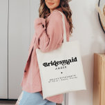 Retro Bachelorette Party Tote Bag Bridesmaid<br><div class="desc">This retro bachelorette party tote bag features a beautiful retro font   space to add your personalised text. All names,  event,  date,  and location text is editable so you are able to create this bag to fit any and every event or style!</div>