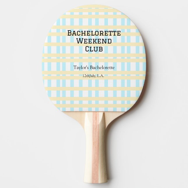 RETRO BACHELORETTE WEEKEND CLUB BLUE YELLOW DATE PING PONG PADDLE (Front)