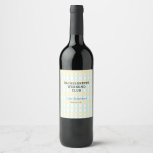 RETRO BACHELORETTE WEEKEND CLUB BLUE YELLOW DATE WINE LABEL