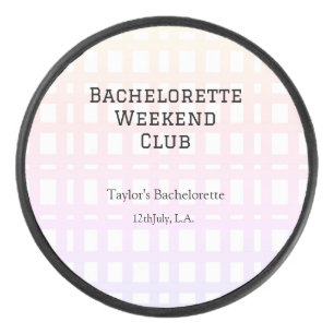 RETRO BACHELORETTE WEEKEND CLUB PINK ORANGE DATE HOCKEY PUCK