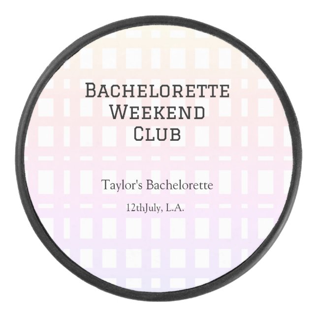 RETRO BACHELORETTE WEEKEND CLUB PINK ORANGE DATE HOCKEY PUCK (Front)