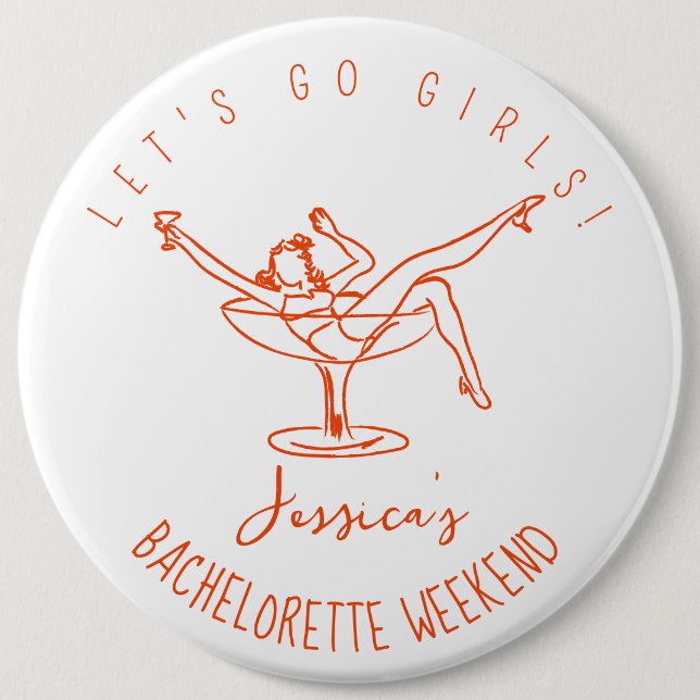 Retro bachelorette woman in cocktail 6 cm round badge (Front)