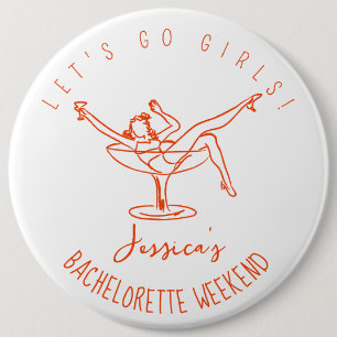 Retro bachelorette woman in cocktail 6 cm round badge