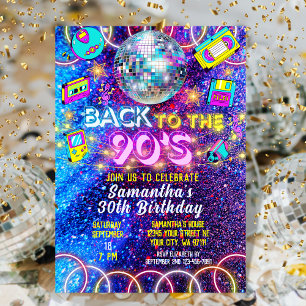 Retro Back to 90s Colourful Vivid Neon Glow Party Invitation
