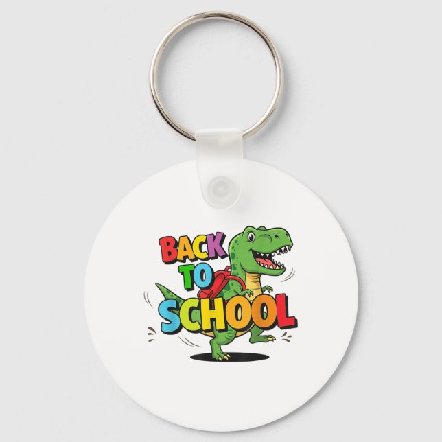 Retro Back To School Funny Colourful Dinosaur Cart Key Ring (Front)